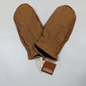 Vintage Gates Genuine Natural Deerskin Leather Mittens Warm Lined Fleece XL